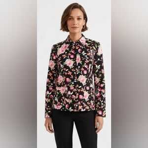 NWOT First Issue A Liz Claiborne Company Black Floral Open Jacket Size L